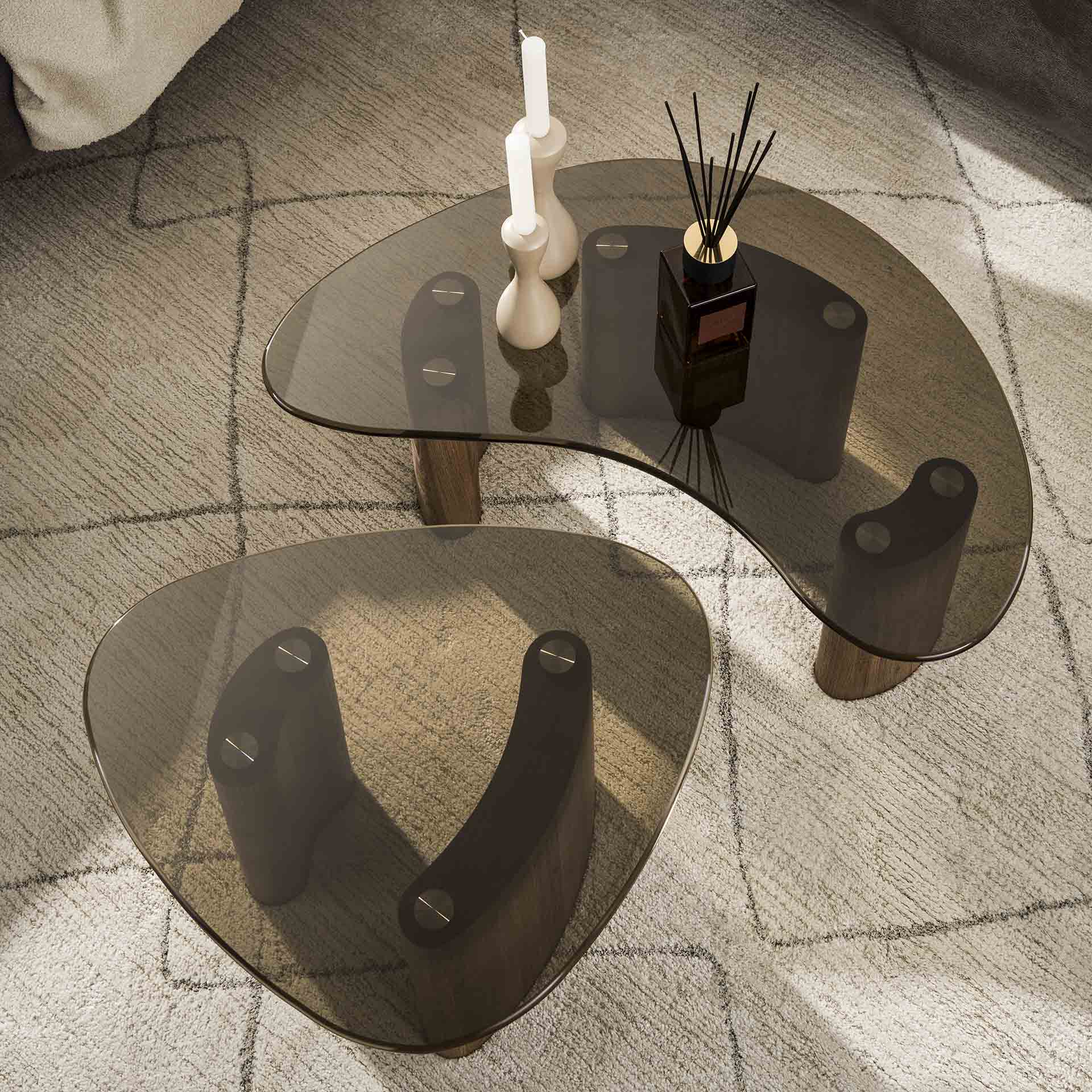 Salontafel Veyrona Organisch Brons Glas Set van 2 Meubelista Bovenkant