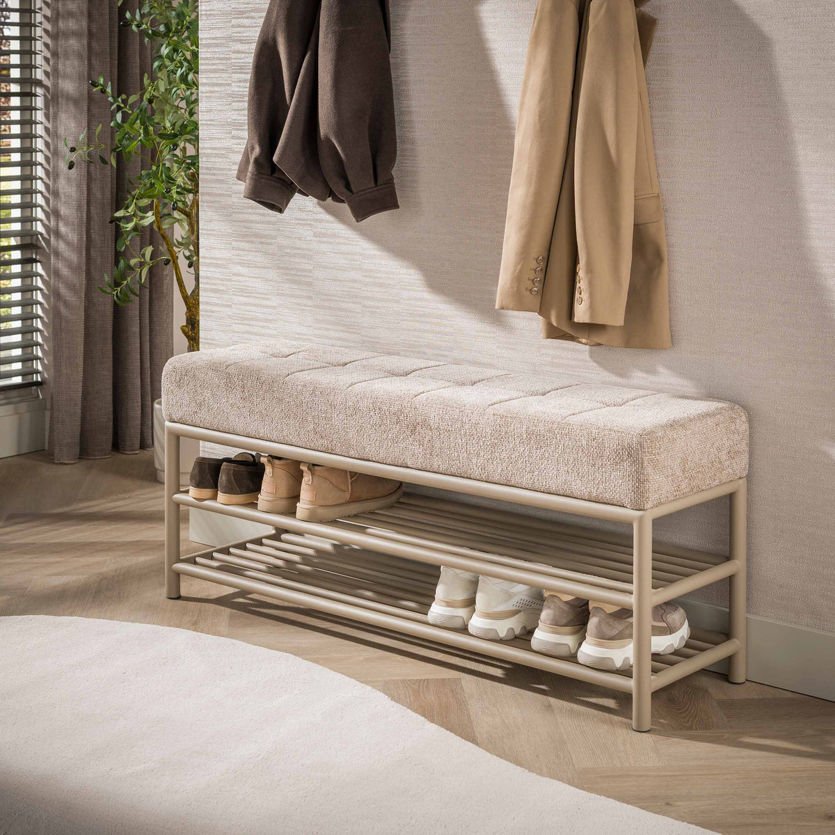 Schoenenbank Lumi Beige Gepoedercoat Staal 125 cm Meubelista