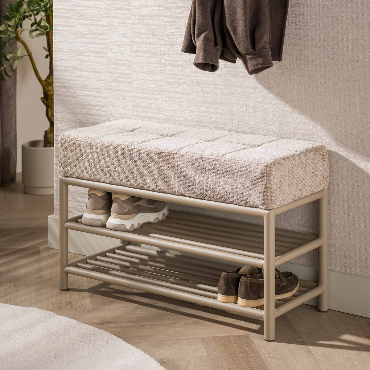 Schoenenbank Lumi Beige Gepoedercoat Staal 85 cm Meubelista