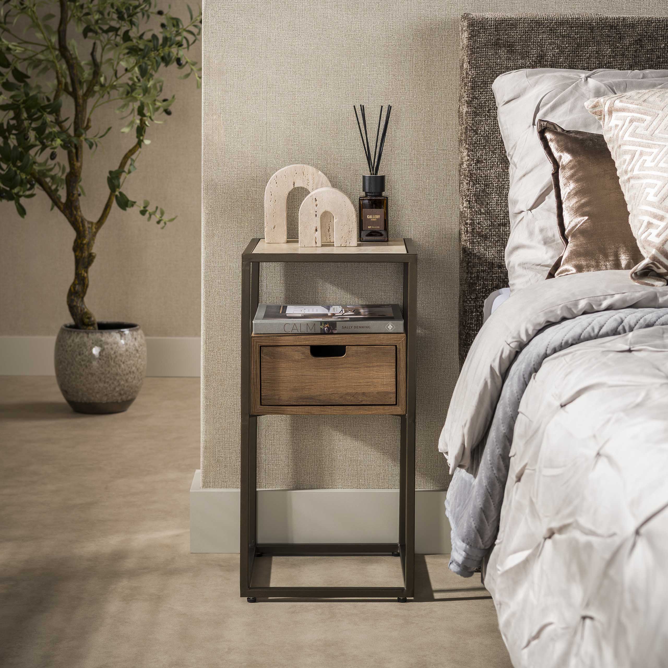 Smal Nachtkastje Mavik Keramisch Travertin Staand Meubelista