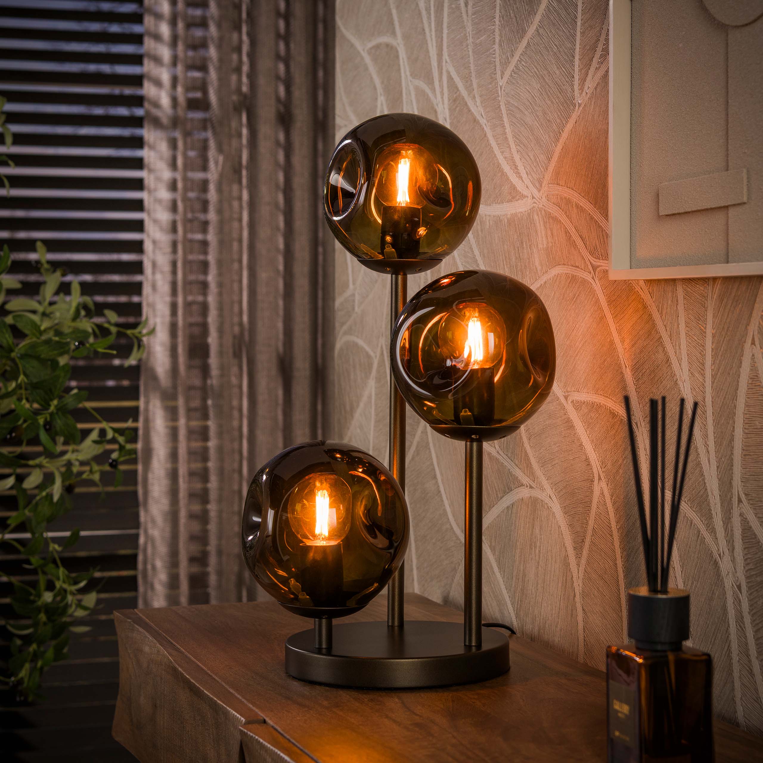 Tafellamp Bellum 3-lichts Brons Glas Meubelista