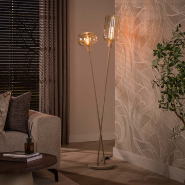 Vloerlamp Avelore - 2-lichts - Beige - Amberglas