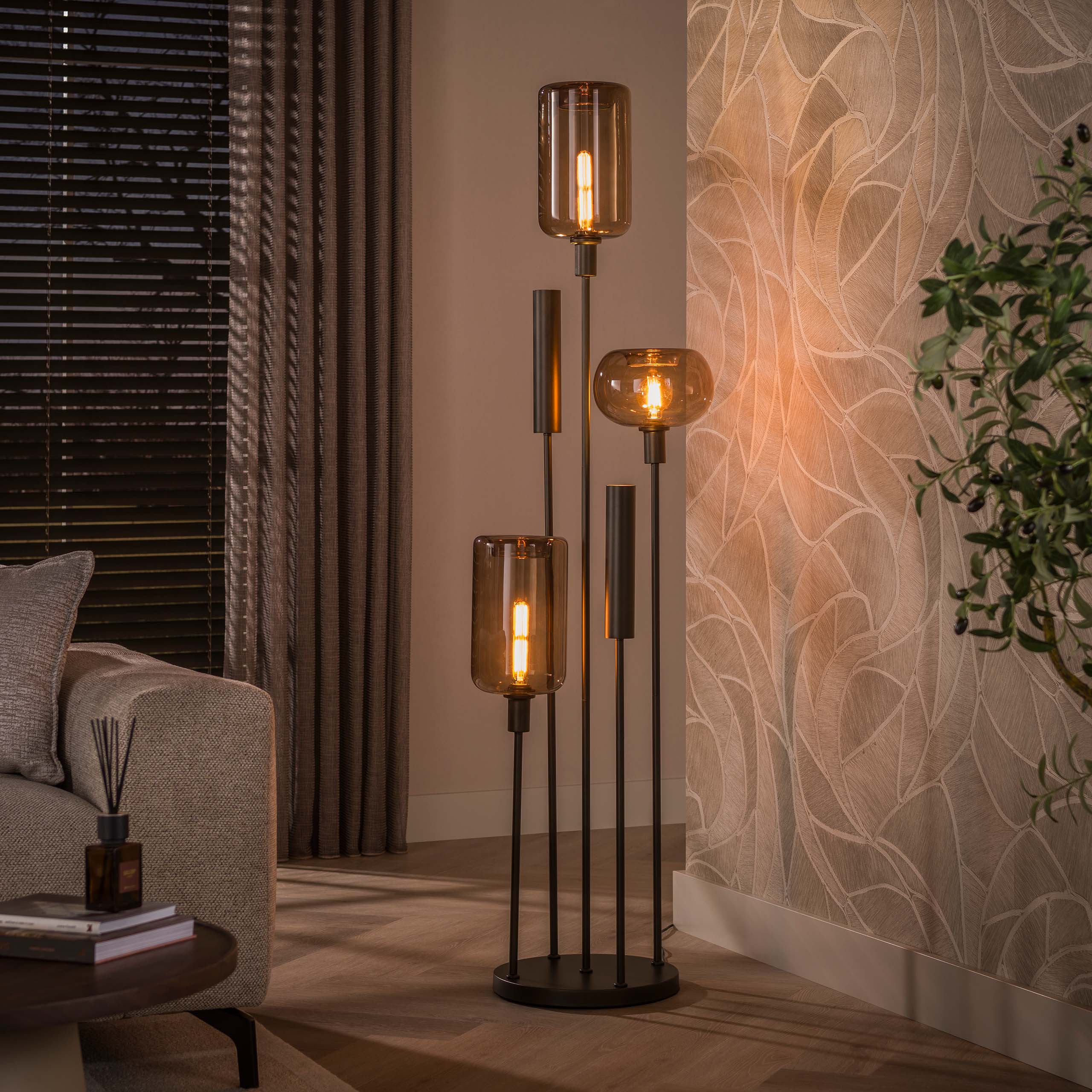 Vloerlamp Avelore 5-lichts Brons Amberglas Met Spots Meubelista
