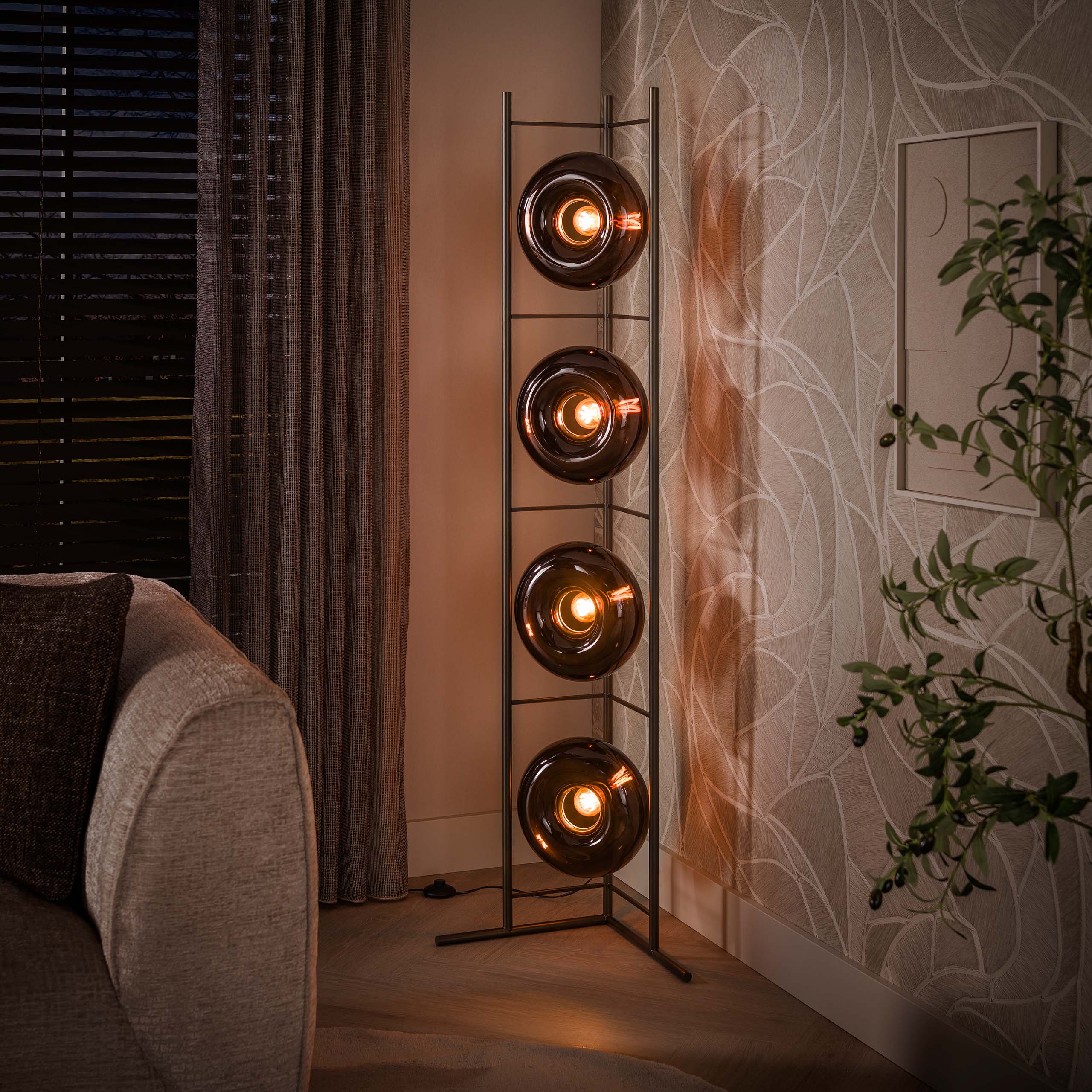 Vloerlamp Donut Brons Glas 168 cm Sfeerfoto Donker