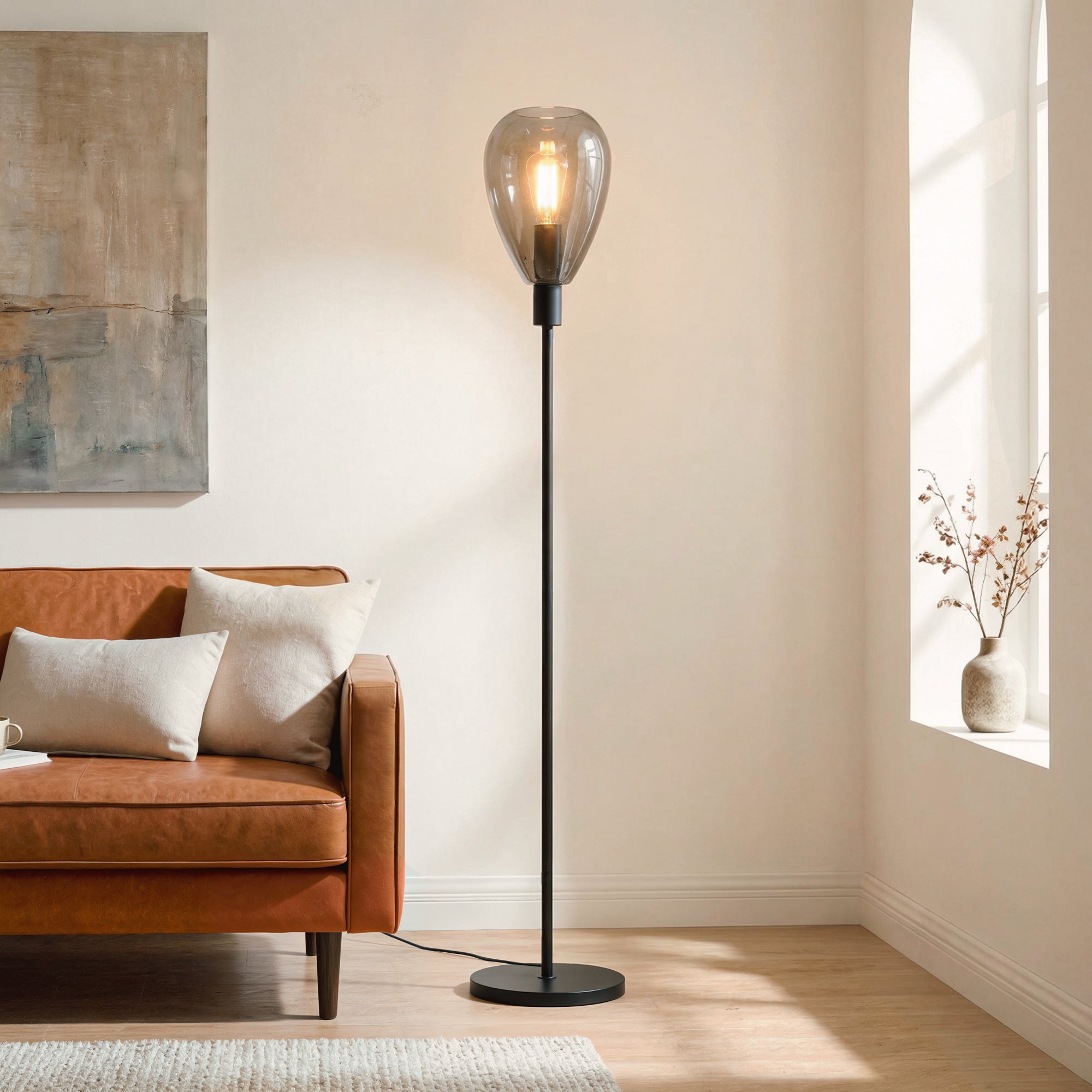 Vloerlamp Fenna 1-lichts Smoke Glas 170 cm Meubelista