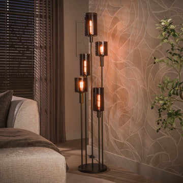Vloerlamp Lucaro - 5-lichts - Brons - Glas