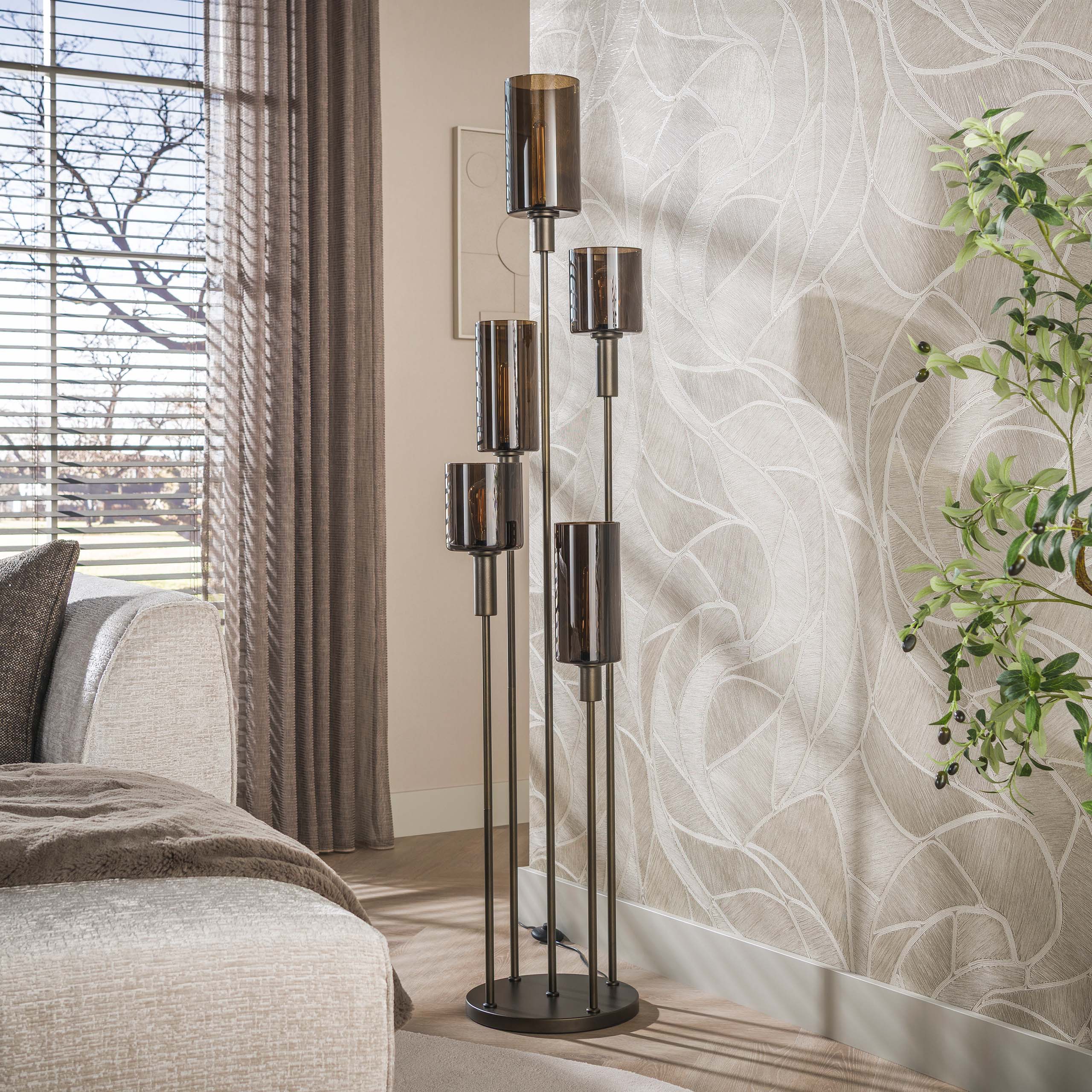 Vloerlamp Lucaro 5-lichts Brons Glas Meubelista Sfeerfoto Licht