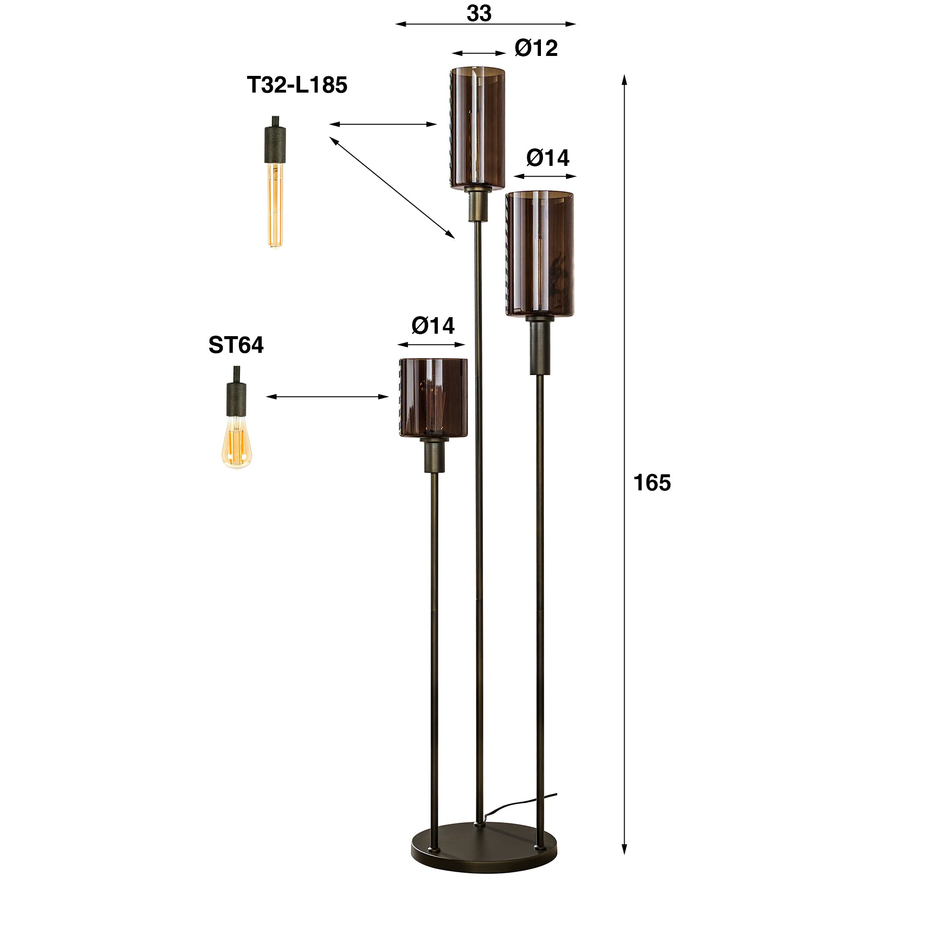 Vloerlamp Lucaro Brons Glas 165 cm Meubelista Afmetingen