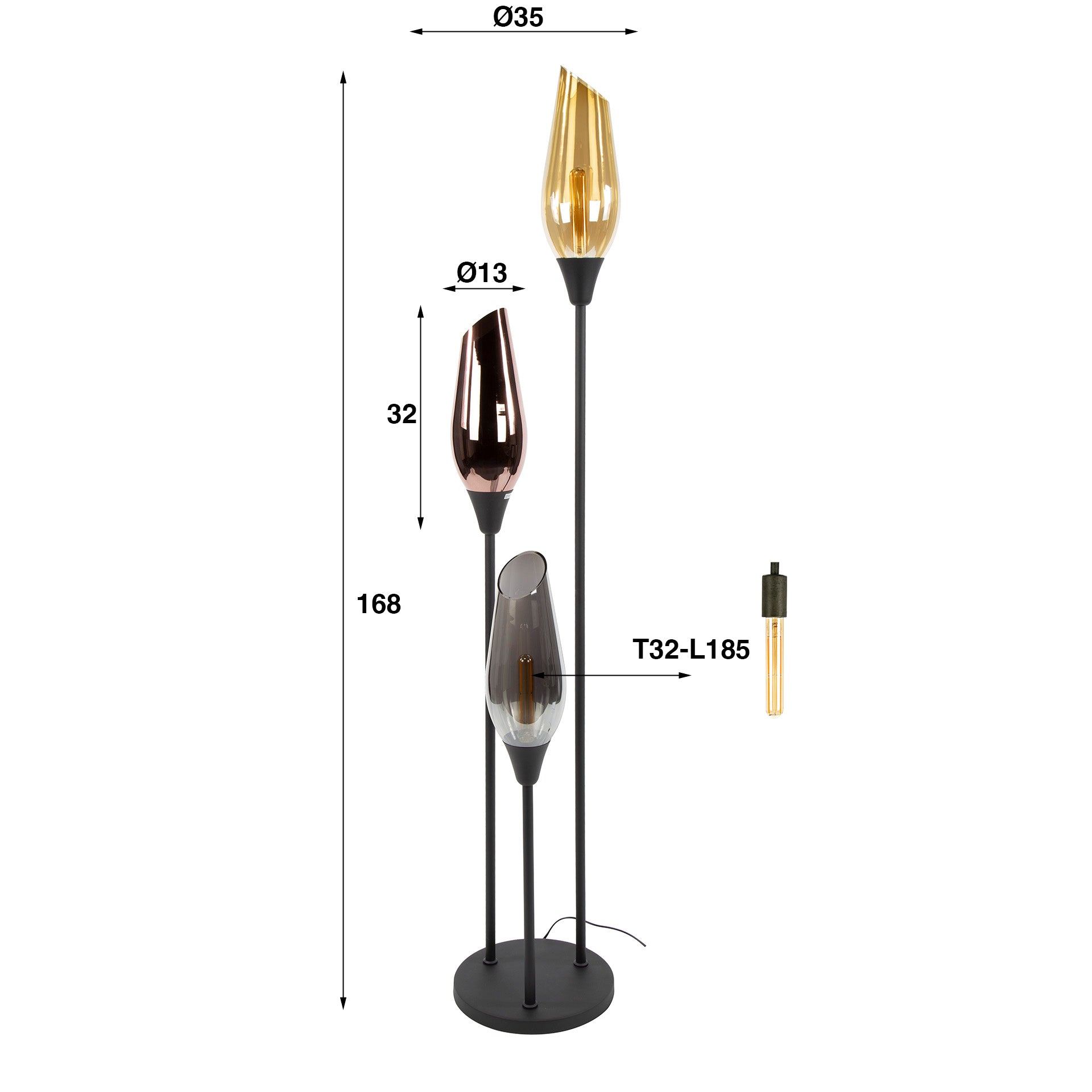 Vloerlamp Vivid Mix Glas 168 cm Meubelista Afmetingen