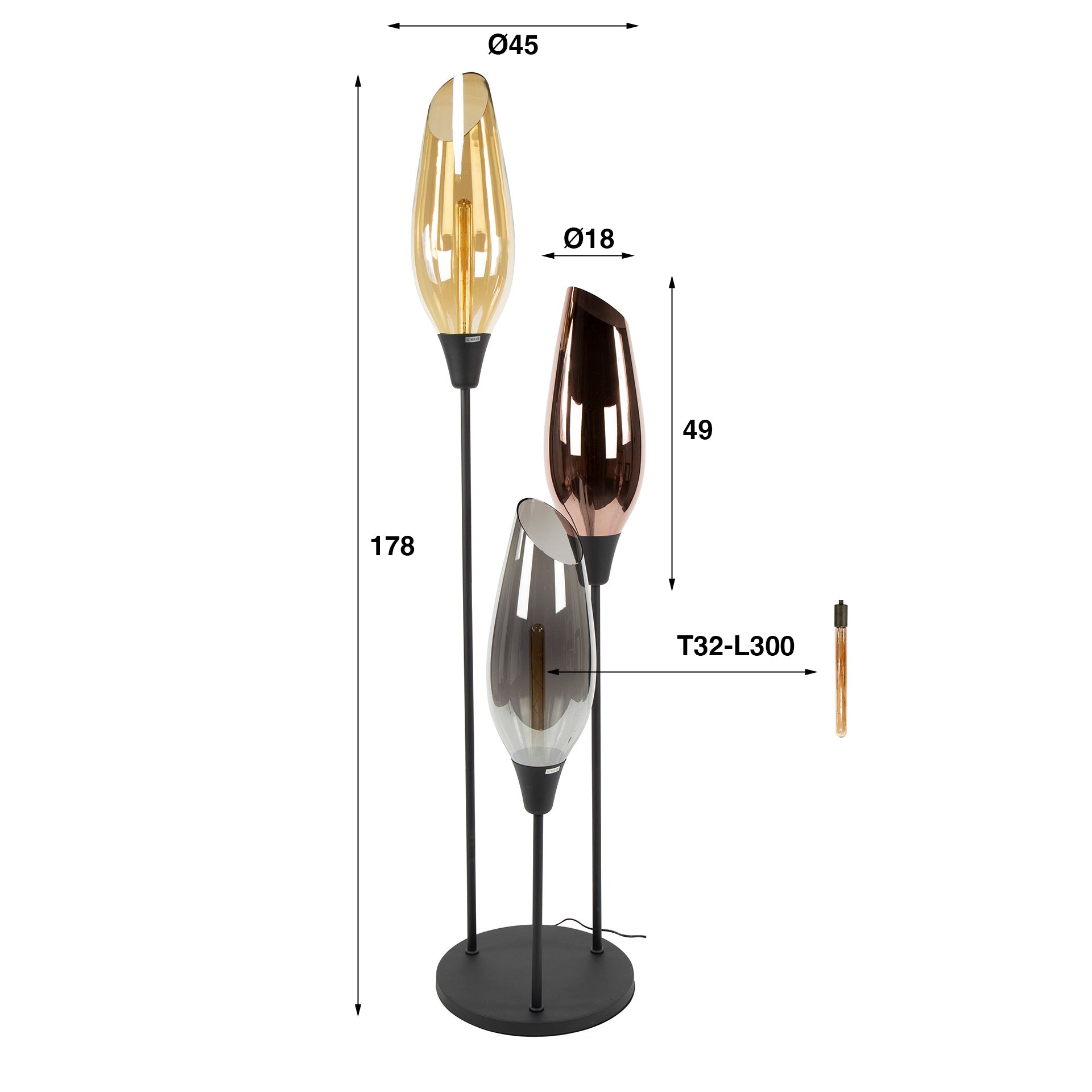Vloerlamp Vivid Mix Glas 178 cm Meubelista Afmetingen