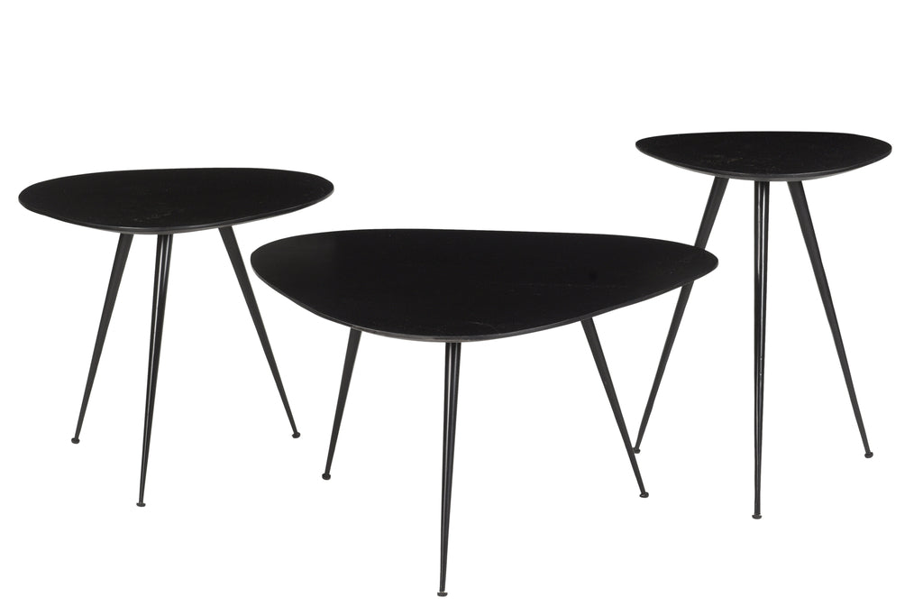 Salontafel Loua - Zwart - Mangohout - Set van 3