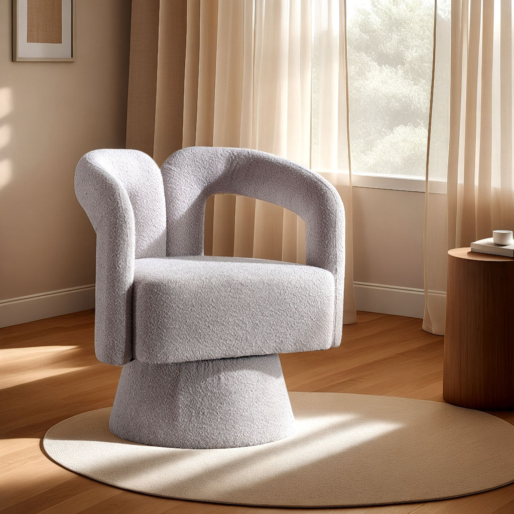 fauteuil nivaro grijs boucle teddystof draaibaar meubelista lifestyle