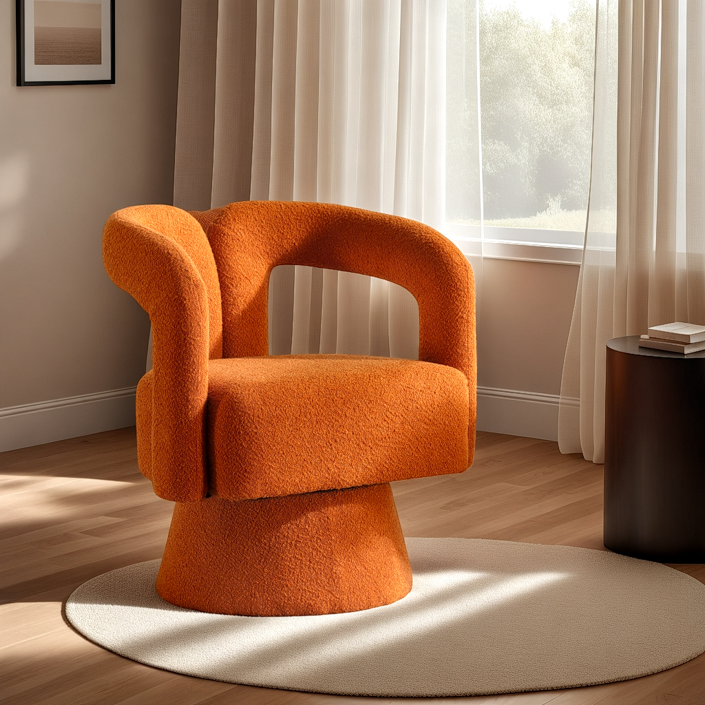 fauteuil nivaro oranje boucle teddystof draaibaar meubelista lifestyle