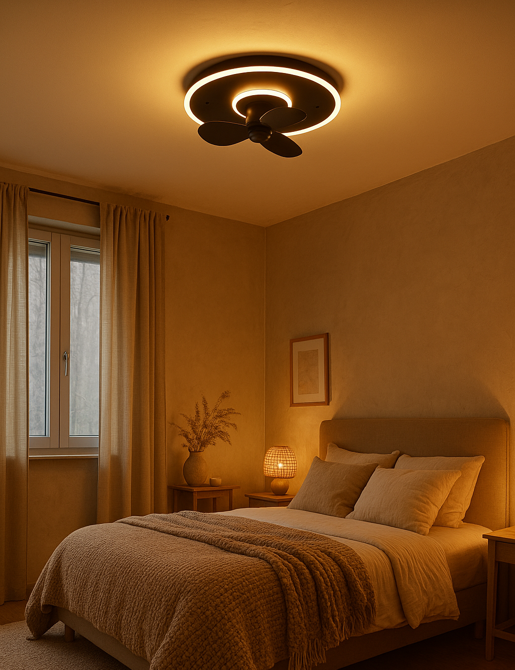 Plafondventilator Juultje - Met Lamp - Zwart - Dimbaar - Koud + Warm