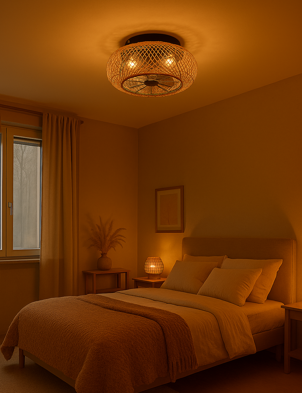 Plafondventilator Rotan - Met Lamp - Bruin - Dimbaar - Koud + Warm