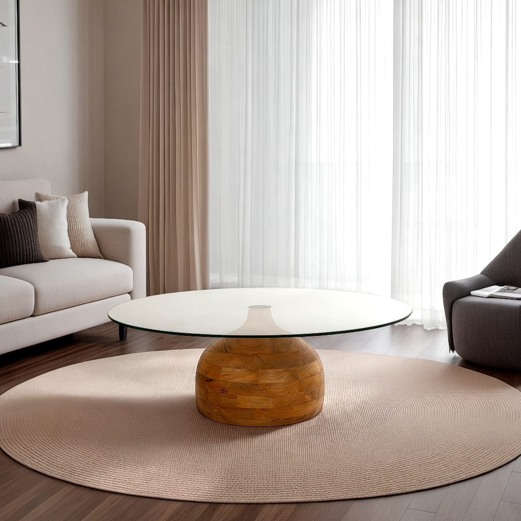 salontafel norelle rond naturel glas mangohout 100 cm meubelista lifestyle